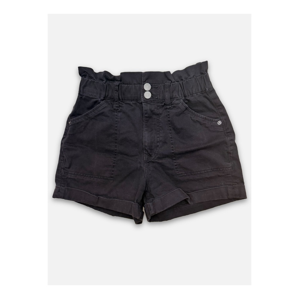 Express Shortie Super High Rise Paperbag Shorts Black XXS Stretch Cuffed‎ Hem